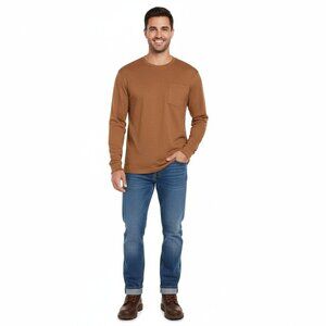 Woolrich Mens Tshirt XL Brown Long Sleeve Chest Pocket Relaxed Fit Logo NWT